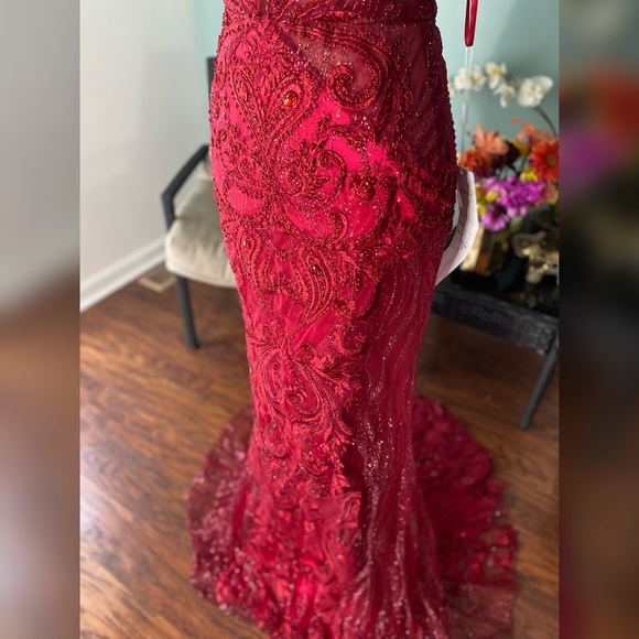 Portia & Scarlett feather red sparkly evening gown, formal dress or pageant gown - Picture 5 of 7